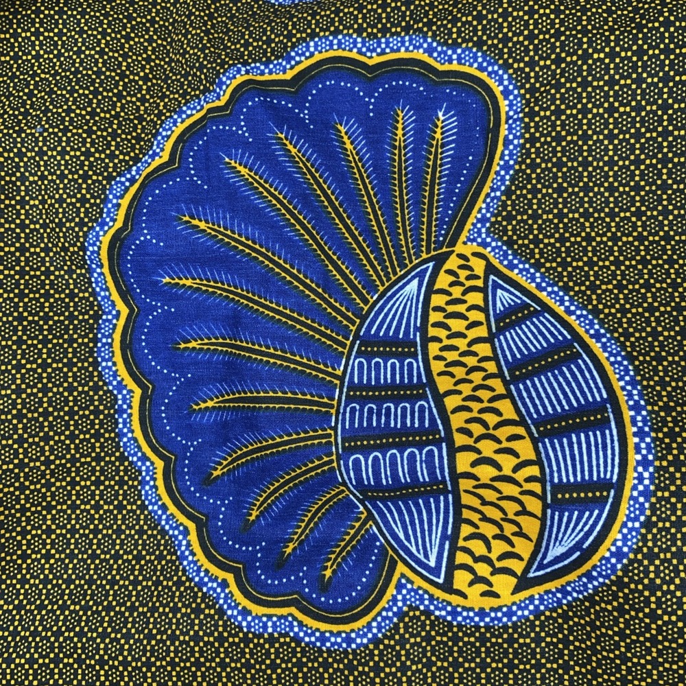 Ray Darten Gown Women's L Navy Blue & Yellow Seashell Ayoade African‎ High Low - Picture 2 of 16